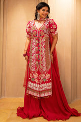 Pink Satin Organza Handworked Designer Palazzo Set