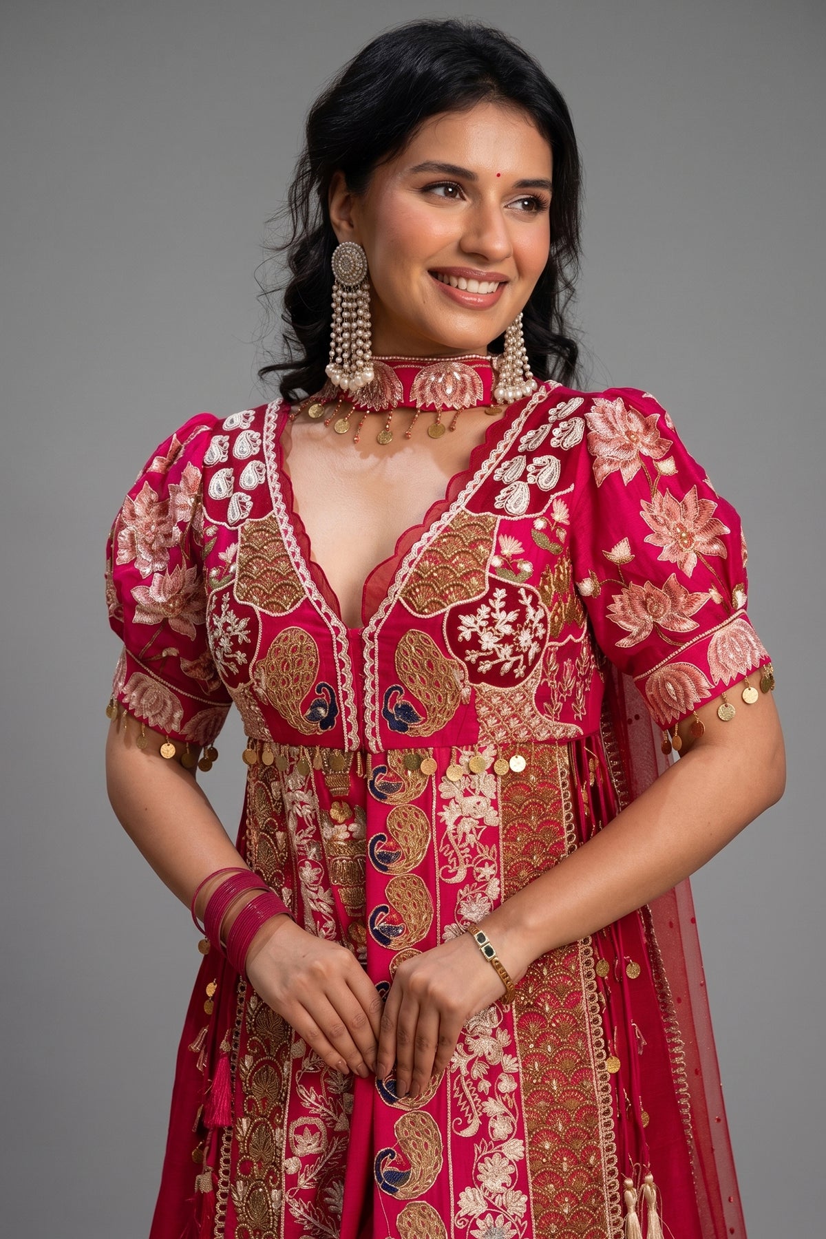 Pink Satin Organza Handworked Designer Palazzo Set