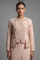 Light Peach Silk Cutdana Beaded Co-Ord Set