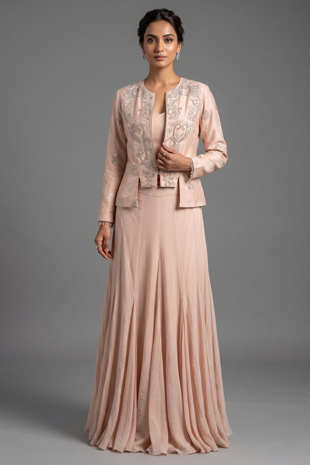 Light Peach Silk Cutdana Beaded Co-Ord Set