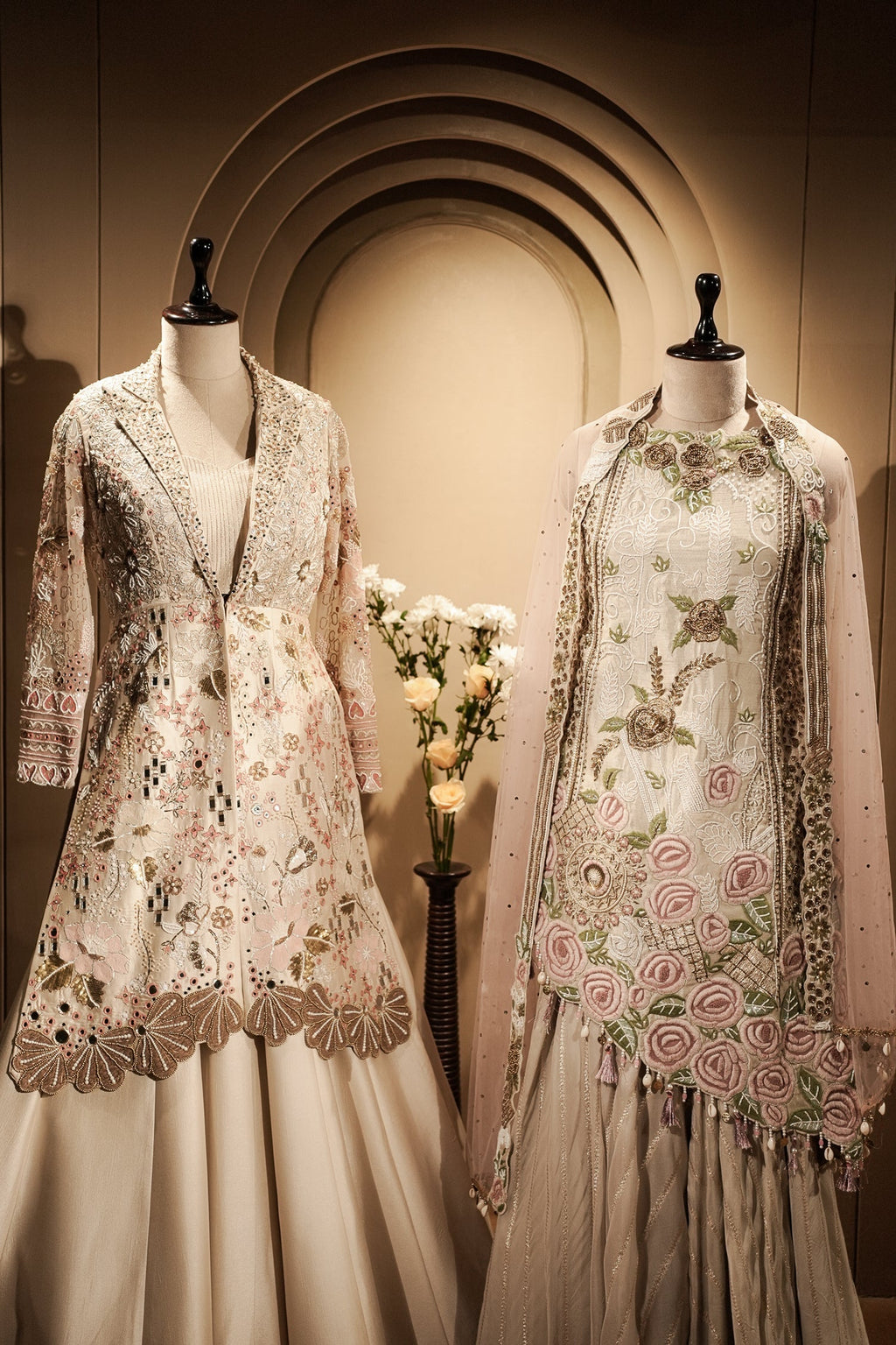 Cream Silk Designer Handworked Indo Western Set