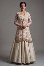 Cream Silk Designer Handworked Indo Western Set