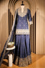Blue Raw Silk Sequin Embroidered Palazzo Suit