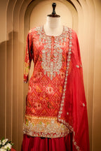 Red Silk Patola Printed Palazzo Suit with Sequin and Beads Work