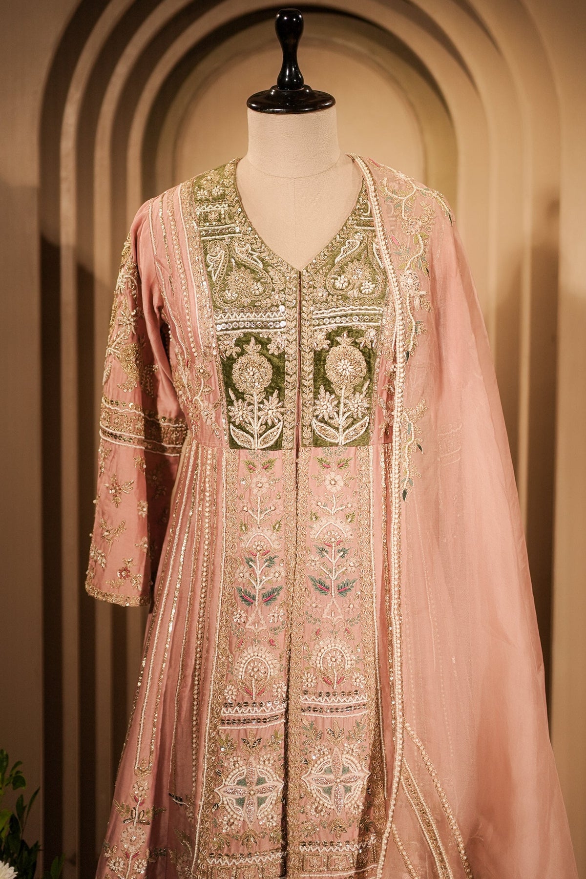 Light Pink Silk Designer Zardosi and Beads Worked Palazzo Suit