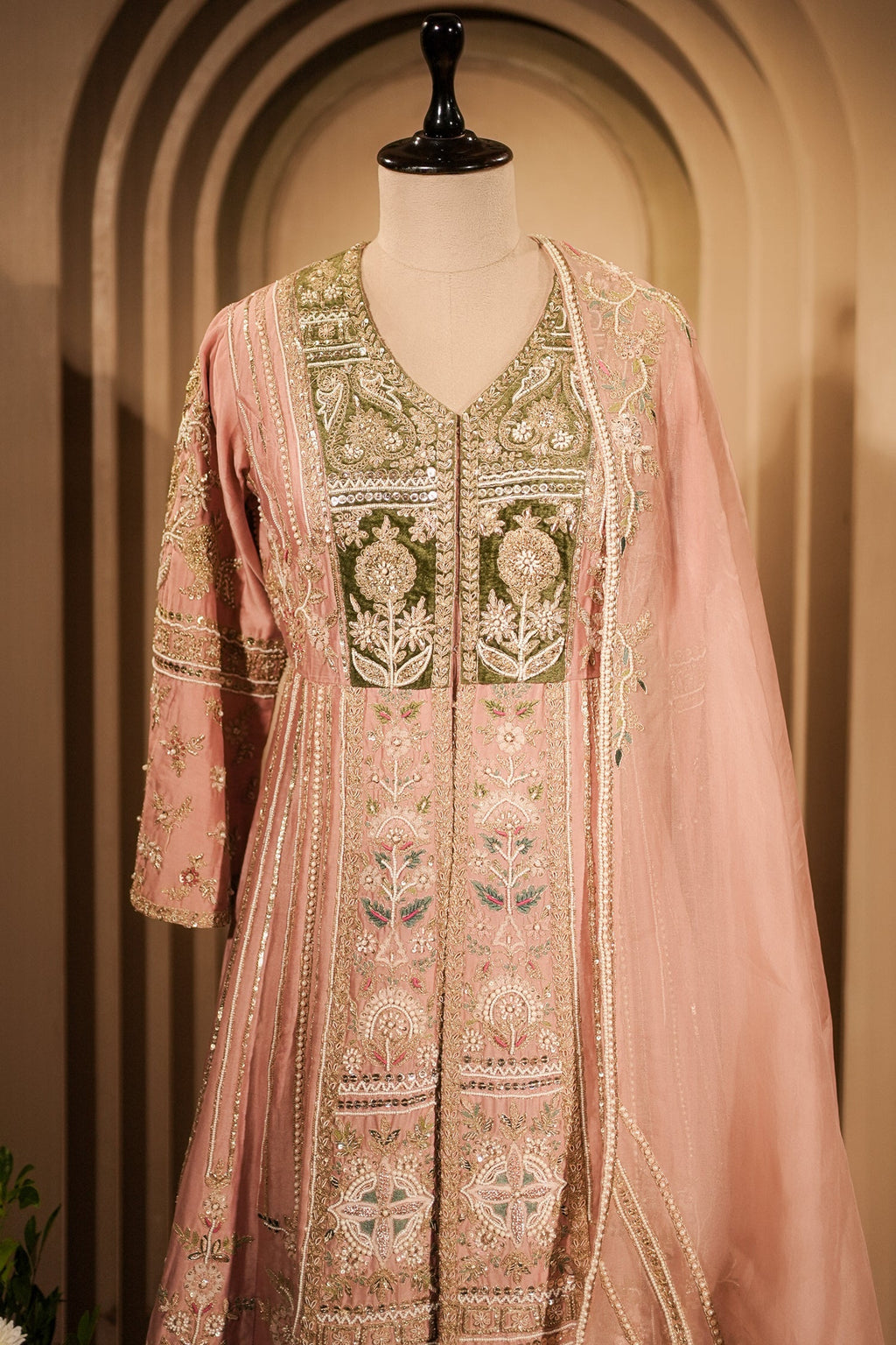 Light Pink Silk Designer Zardosi and Beads Worked Palazzo Suit