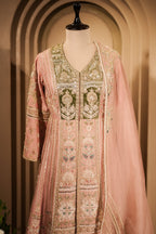 Light Pink Silk Designer Zardosi and Beads Worked Palazzo Suit