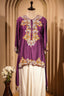 Purple Raw Silk Mirror and Thread Embroidered Top with Draped Skirt