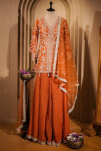 Orange Tissue Silk Sequin Embroidered and Mirror Worked Palazzo Suit