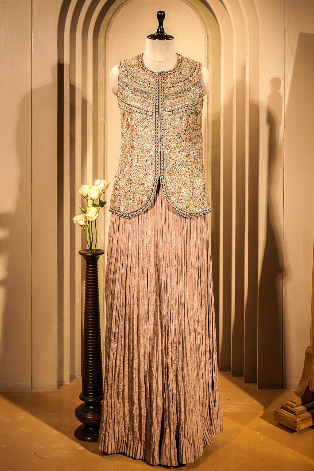 Peach Silk Printed Co-Ord Set Sequins Embroidery