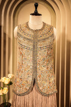 Peach Silk Printed Co-Ord Set Sequins Embroidery