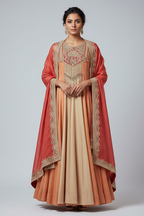 Golden Tissue Silk Zardosi and Sequin Worked Anarkali Suit