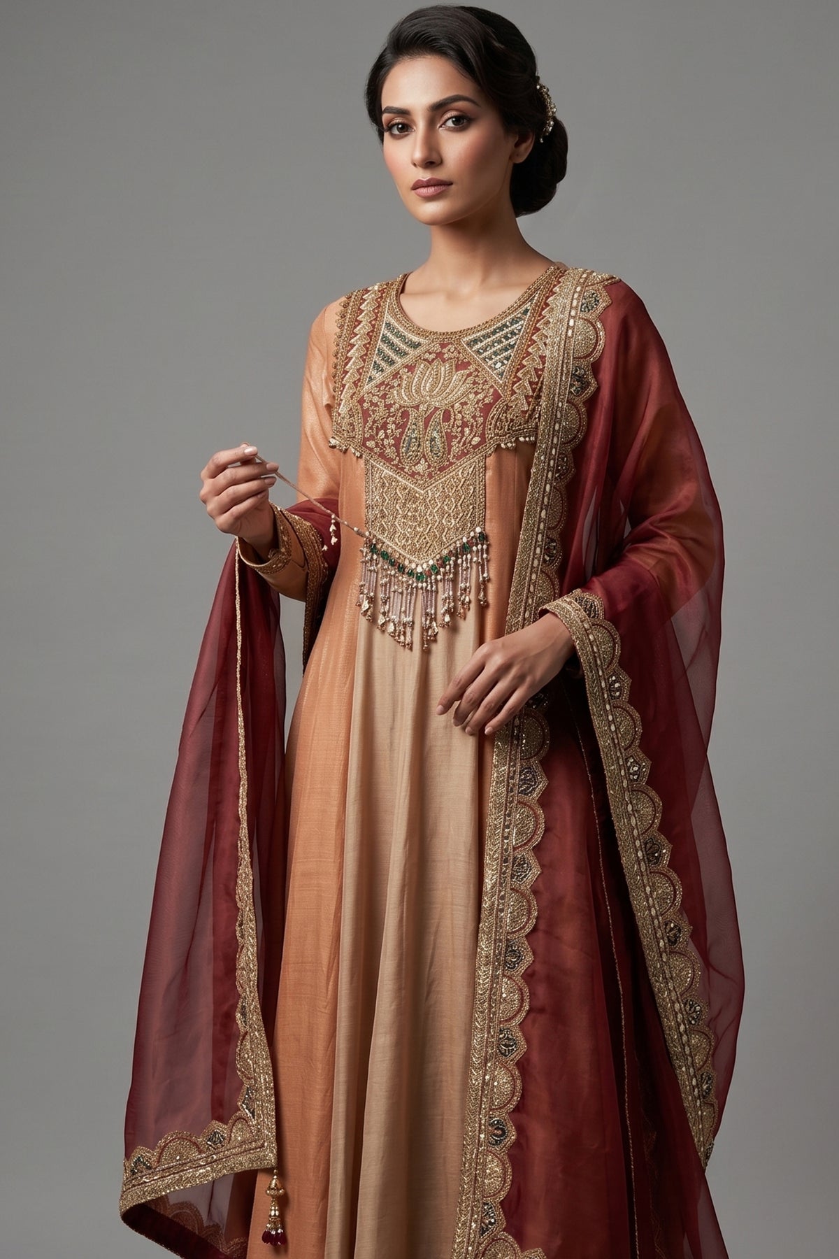 Golden Tissue Silk Zardosi and Sequin Worked Anarkali Suit