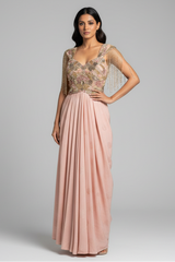 Pink Improted Sequin Cutdana Worked Fusion Gown