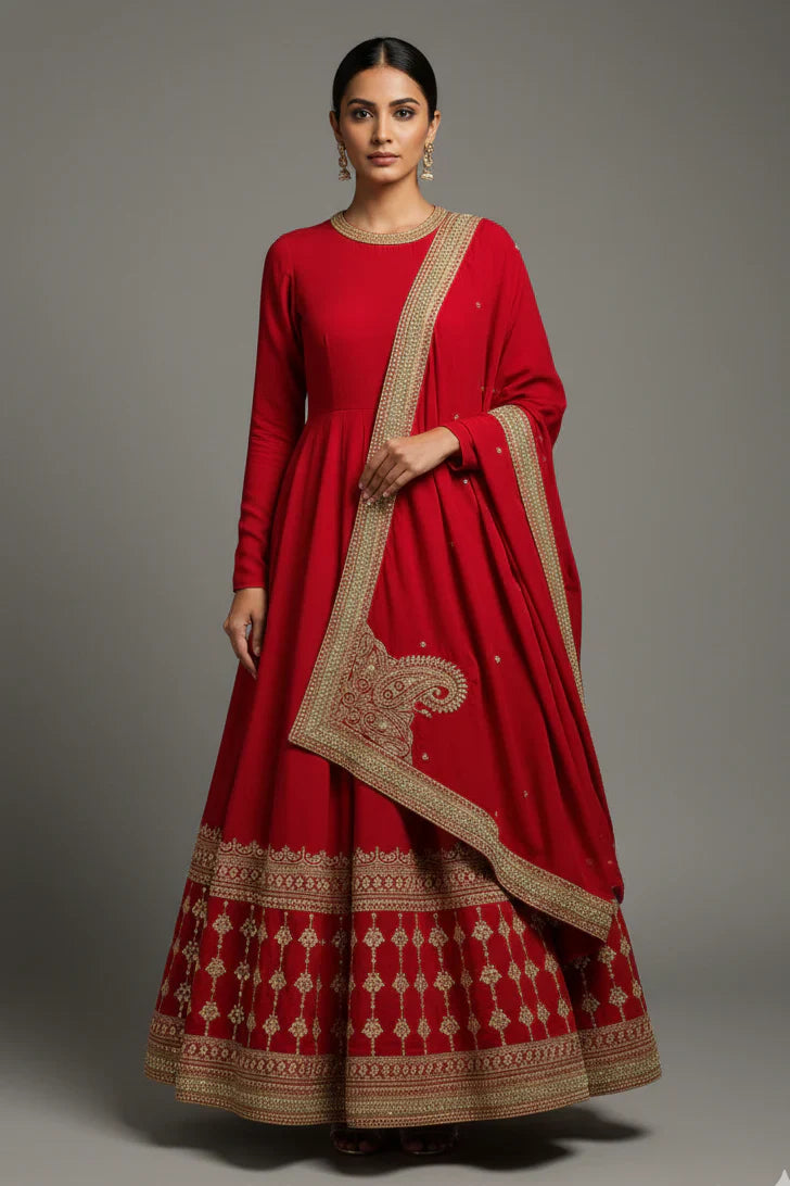 Maroon Matka Silk Anarkali Suit with Sequin Embroidery Work