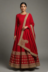 Maroon Matka Silk Anarkali Suit with Sequin Embroidery Work