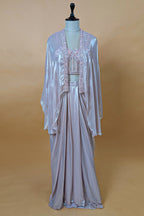 Pink Net Beaded and Sequin Worked Corset Skirt Set with Cape Jacket