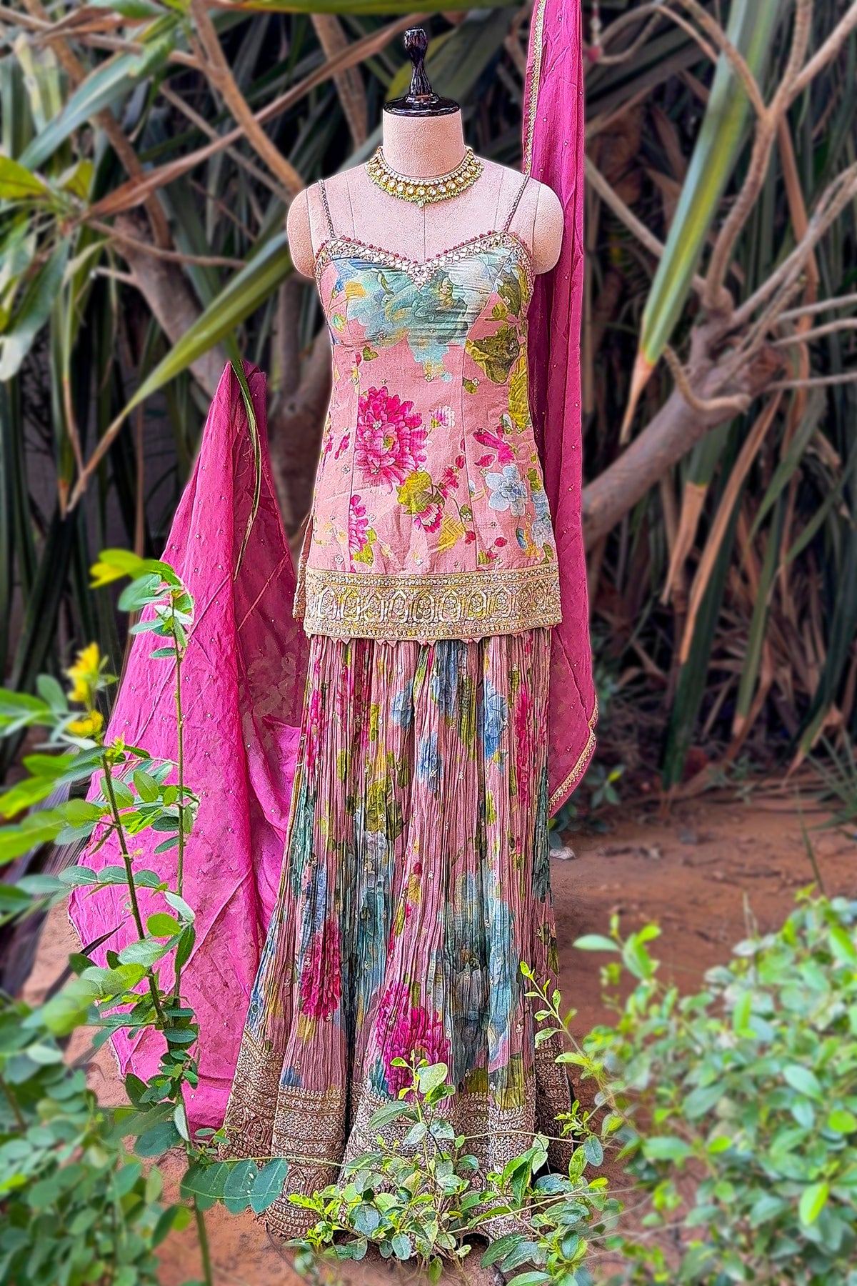 Multi Colored Tissue Silk Floral Printed Palazzo Suit