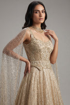 Cream Net Designer Sequinned Gown