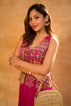 Fuschia Pink Silk Embroidered Top and Palazzo Set
