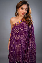 Byzantium Purple Georgette One Shoulder Asymmetrical Palazzo Set with Mirror Work