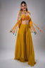 Yellow Organza Crop Top Palazzo Set with Mirror Worked Jacket