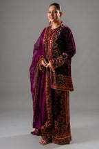 Dark Byzantium Velvet Printed and Sequinned Palazzo Suit