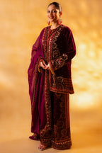 Dark Byzantium Velvet Printed and Sequinned Palazzo Suit