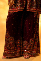 Dark Byzantium Velvet Printed and Sequinned Palazzo Suit