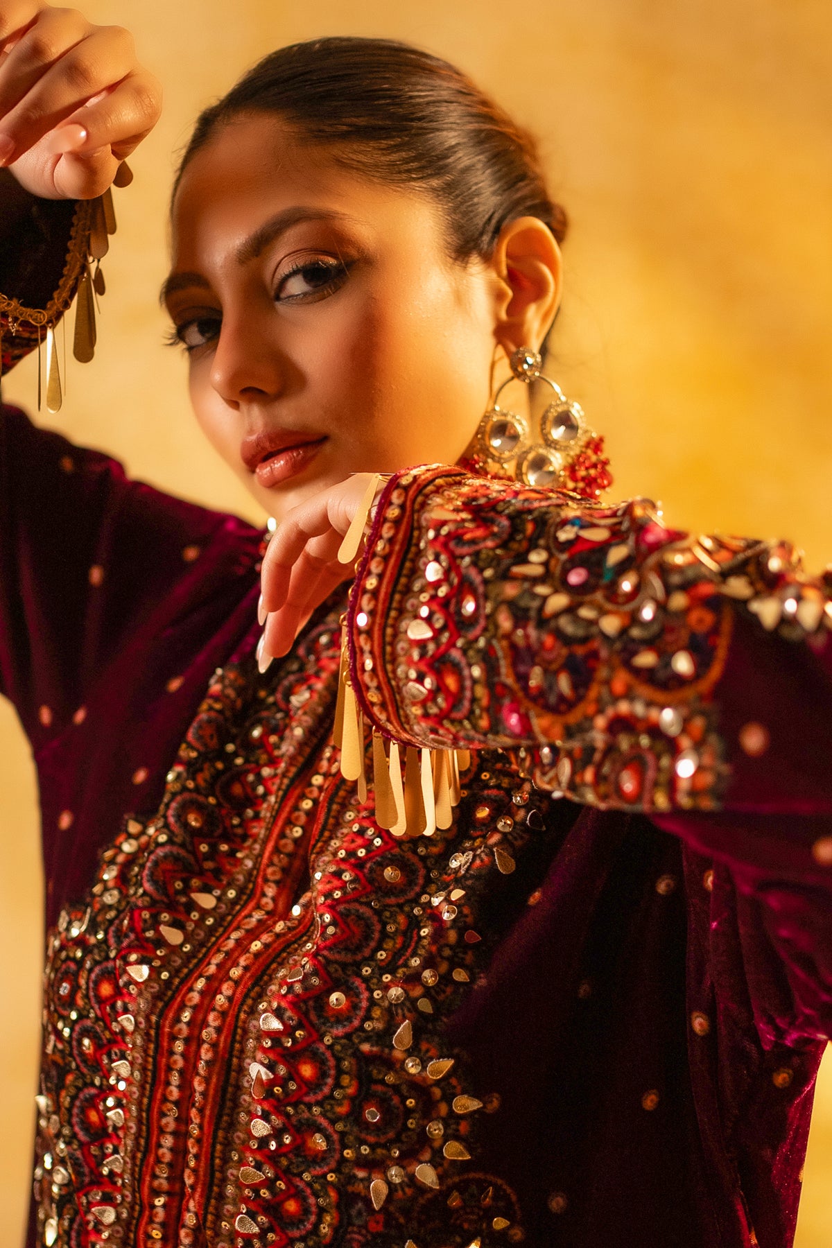 Dark Byzantium Velvet Printed and Sequinned Palazzo Suit