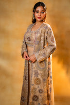 Champagne Beige Sequinned and Beaded Crop Top Palazzo Set with Long Jacket