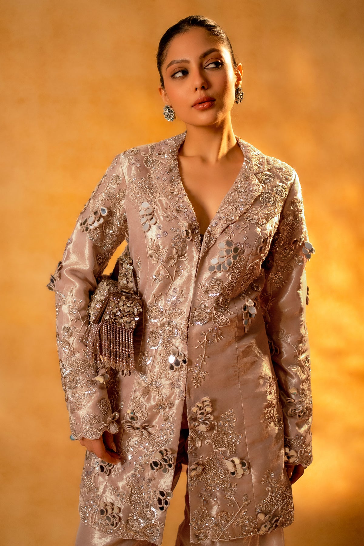 Metallic Blush Pink Organza Designer Co-Ord Set