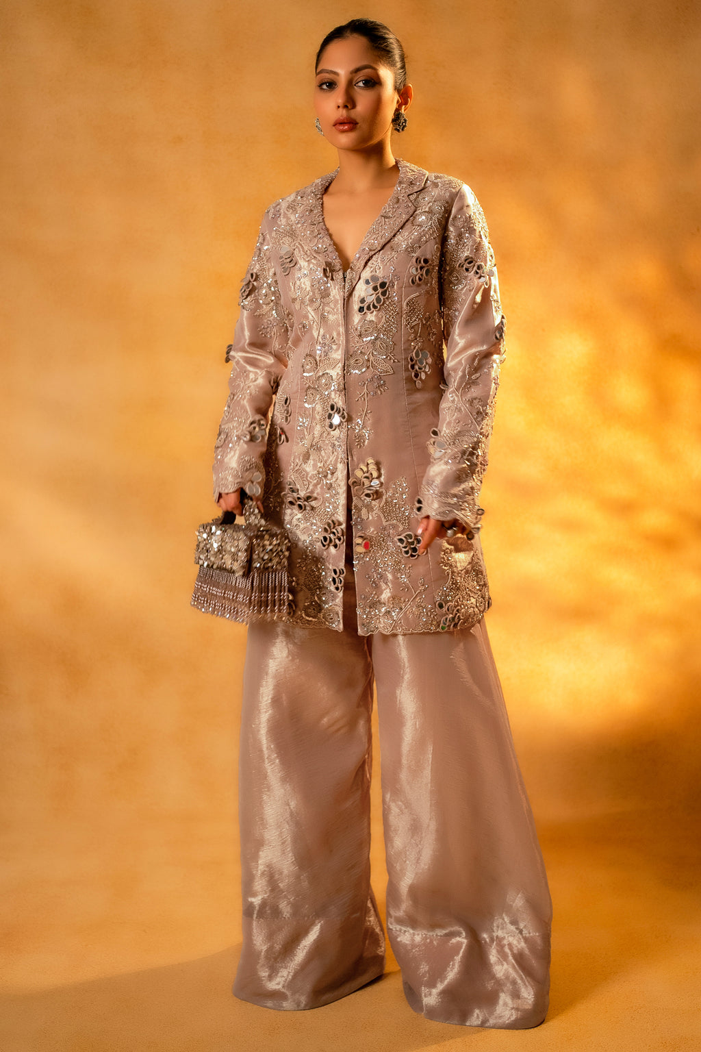 Metallic Blush Pink Organza Designer Co-Ord Set