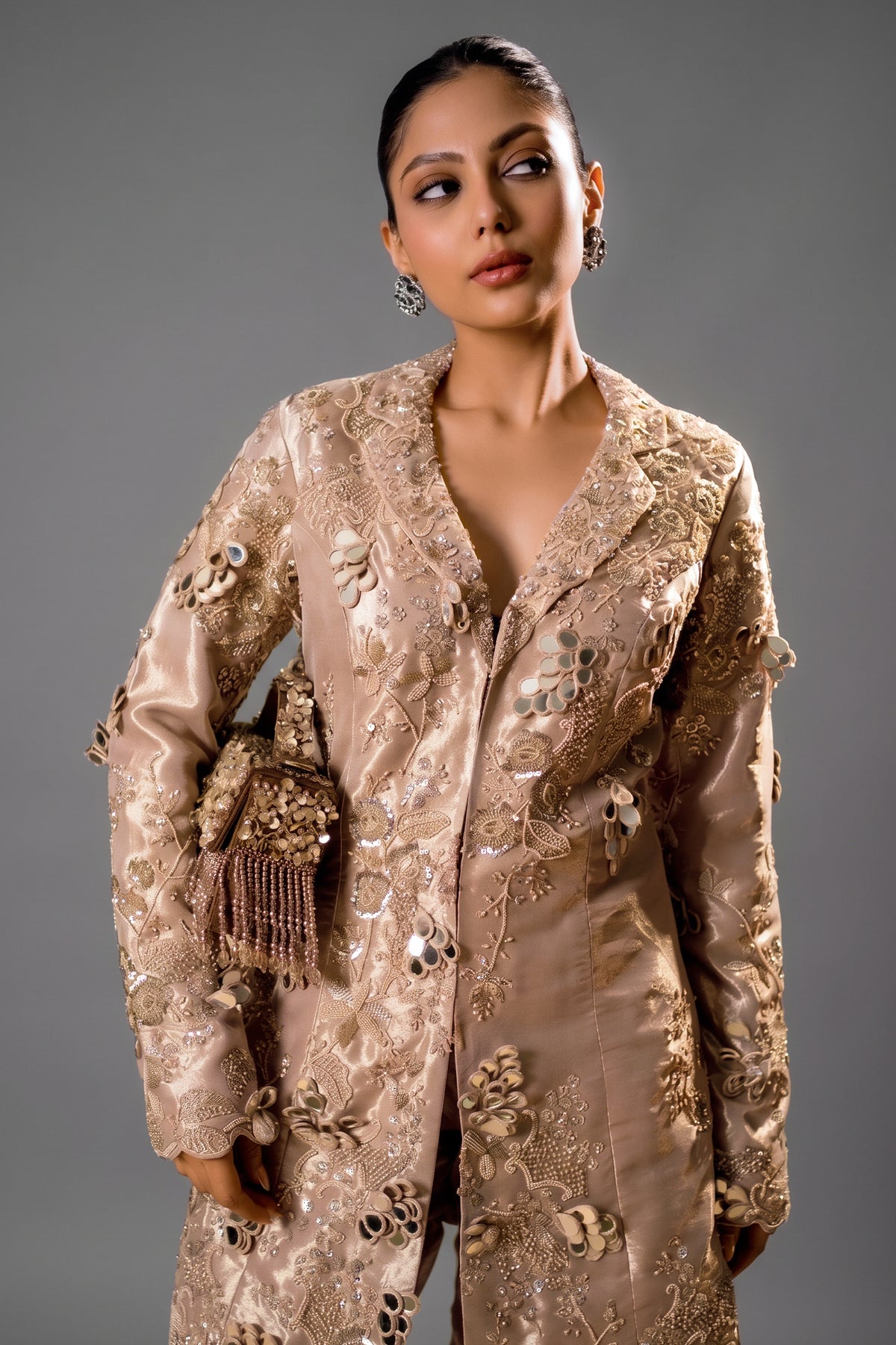 Metallic Blush Pink Organza Designer Co-Ord Set