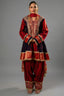 Maroon and Dark Navy Blue Raw Silk Choga Style Suit