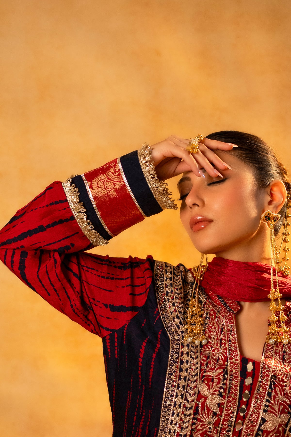 Maroon and Dark Navy Blue Raw Silk Choga Style Suit