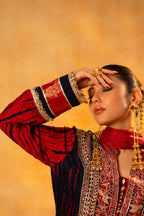 Maroon and Dark Navy Blue Raw Silk Choga Style Suit