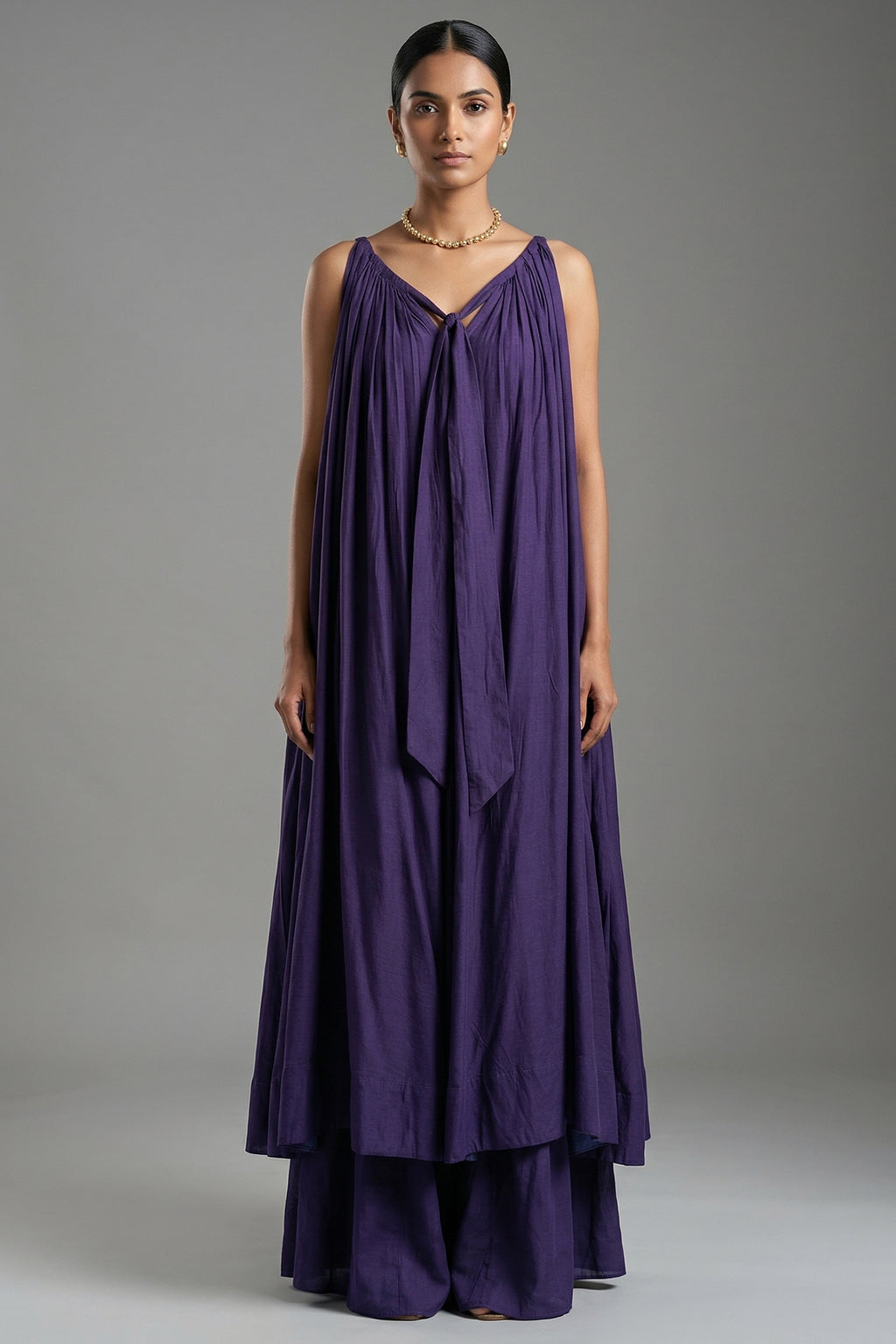Blue Cotton Silk Solid Co-Ord Set