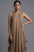 Beige Cotton Silk Solid Co-Ord Set