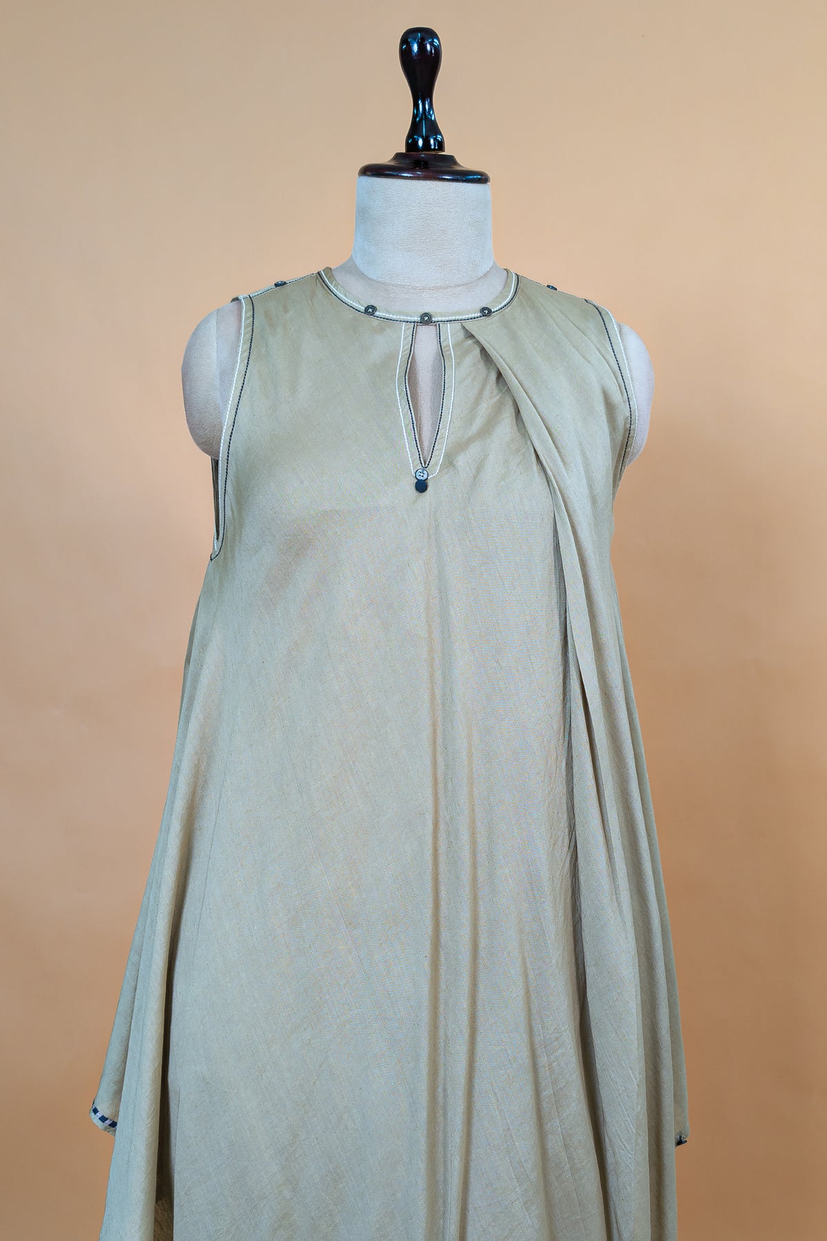 Beige Cotton Silk Solid Co-Ord Set