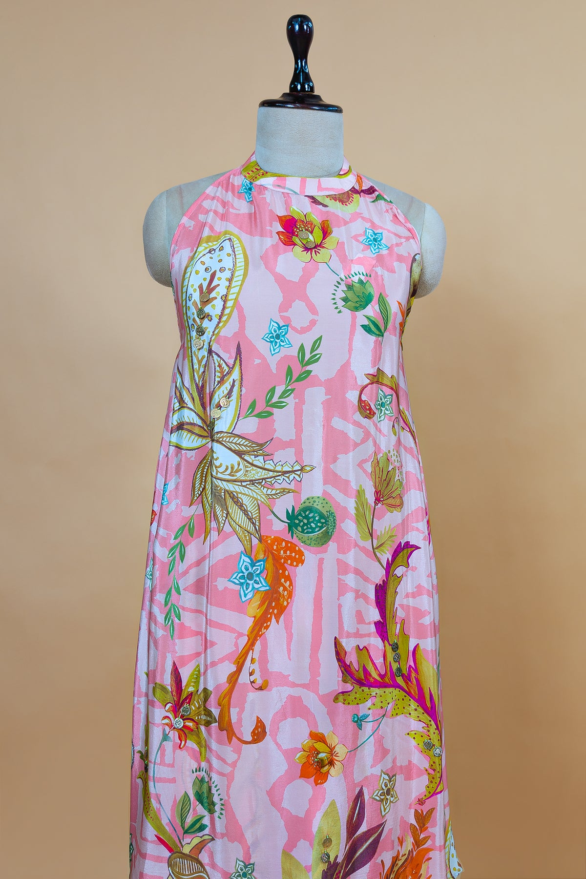 Pink Crepe Silk Digital Floral Printed Halter Neck Co-Ord Set