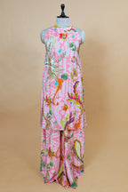 Pink Crepe Silk Digital Floral Printed Halter Neck Co-Ord Set