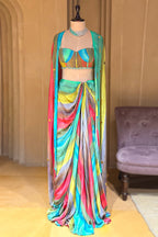 Veridian Crepe Satin Silk Cape Set