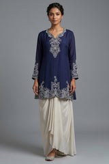 Blue Chinon Chiffon Sequin and Beaded Work Skirt Set
