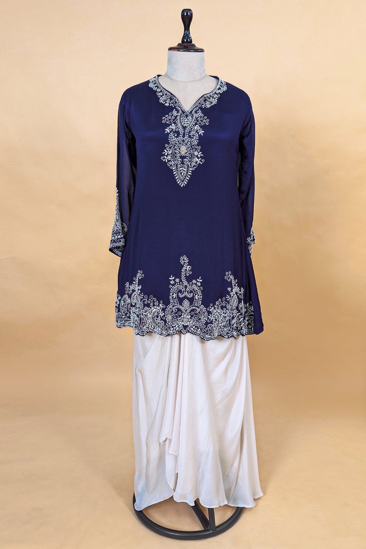 Blue Chinon Chiffon Sequin and Beaded Work Skirt Set
