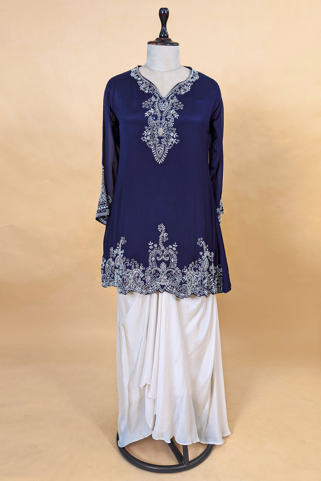 Blue Chinon Chiffon Sequin and Beaded Work Skirt Set