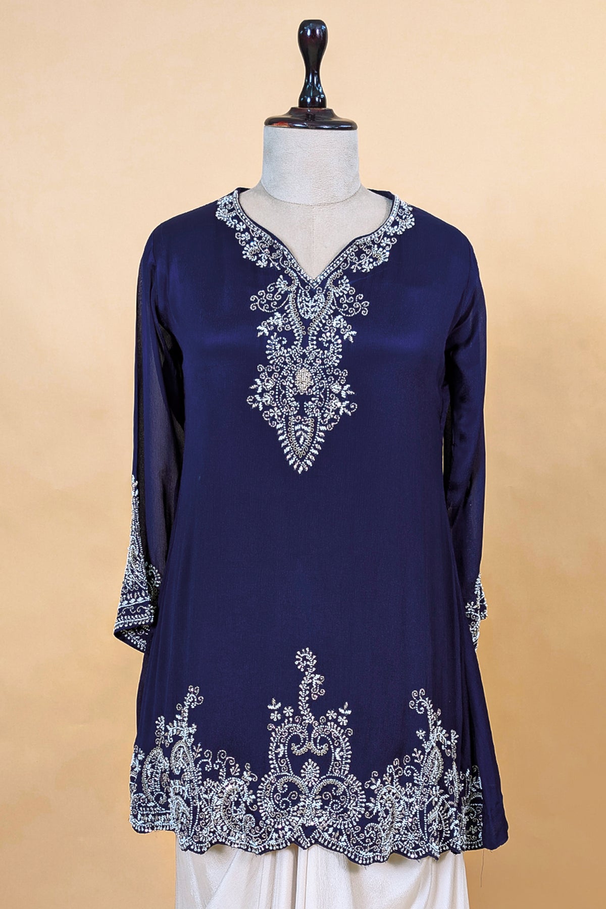 Blue Chinon Chiffon Sequin and Beaded Work Skirt Set