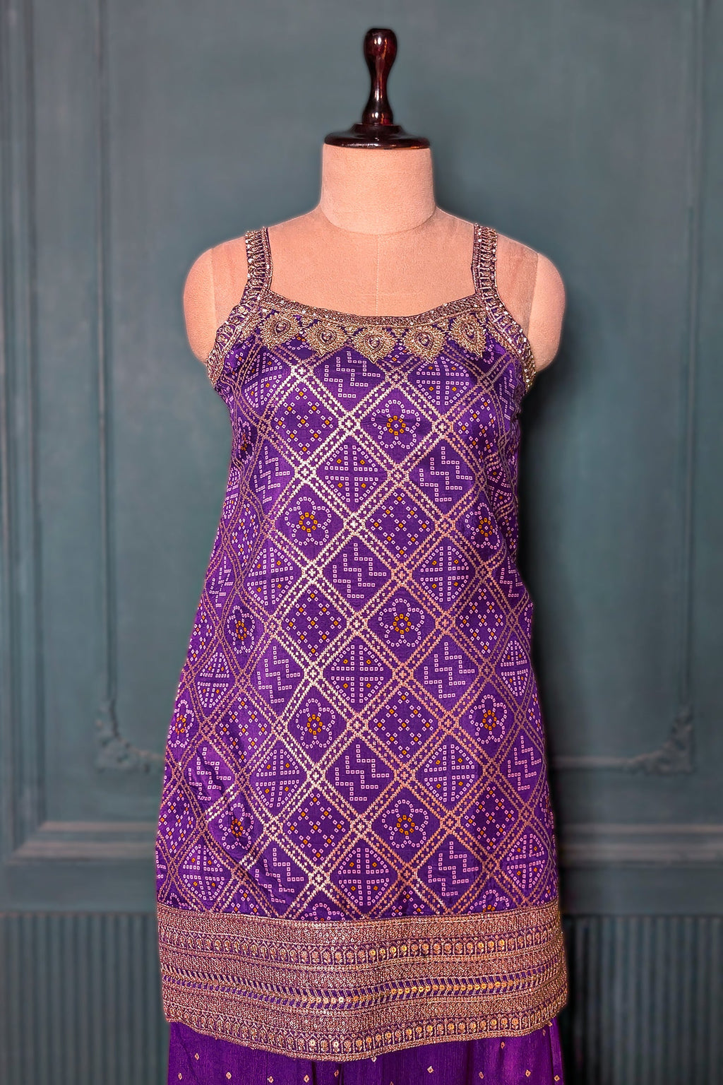 Purple Art Silk Printed Straight Cut Palazzo Suit