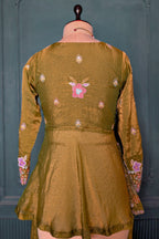Olive Green Glass Tissue Floral Embroidered Peplum Style Palazzo Suit