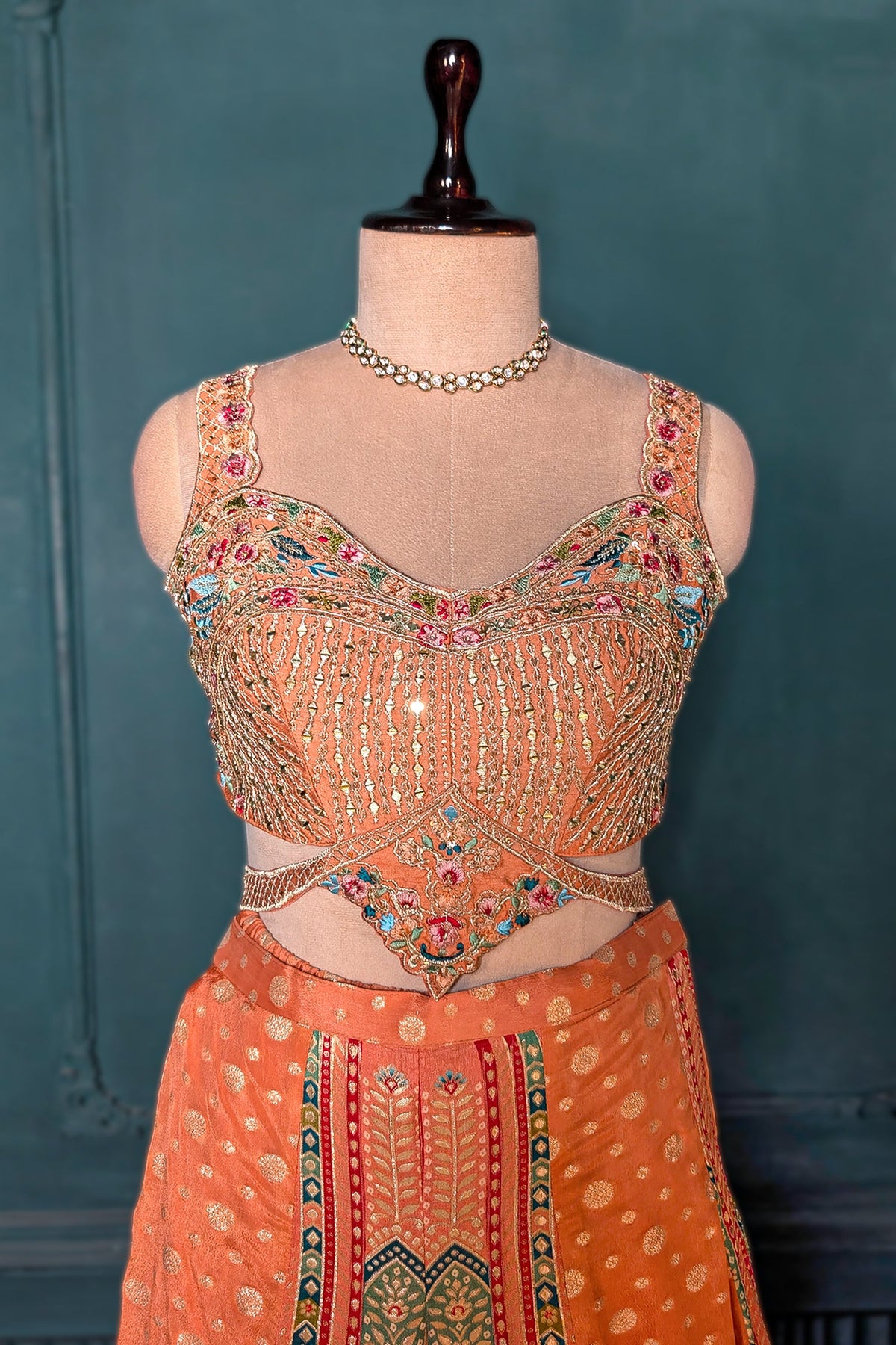 Light Peach Art Silk Embroidered Crop Top Palazzo Set